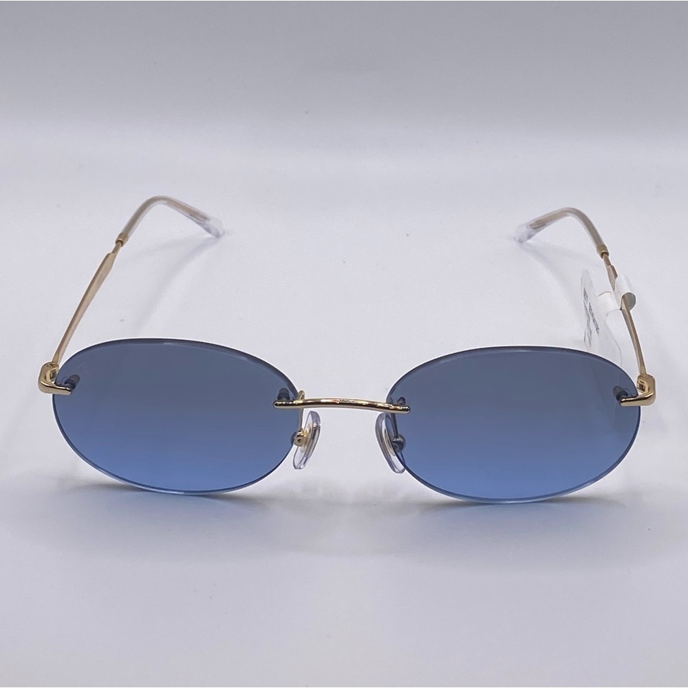 Ray-Ban Rimless Oval Sunglasses with Blue Lenses and Gold Temples